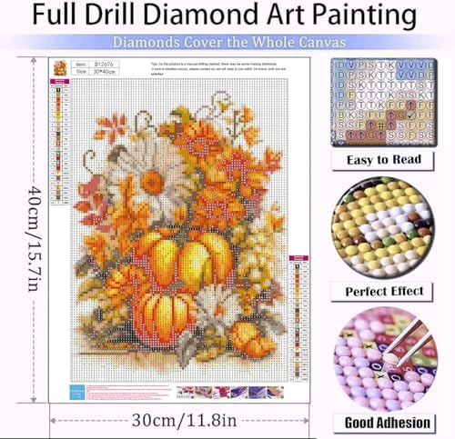 Autumn Diamond Art Kits for Adults Pumpkin Diamond Painting Kit 12x16in
