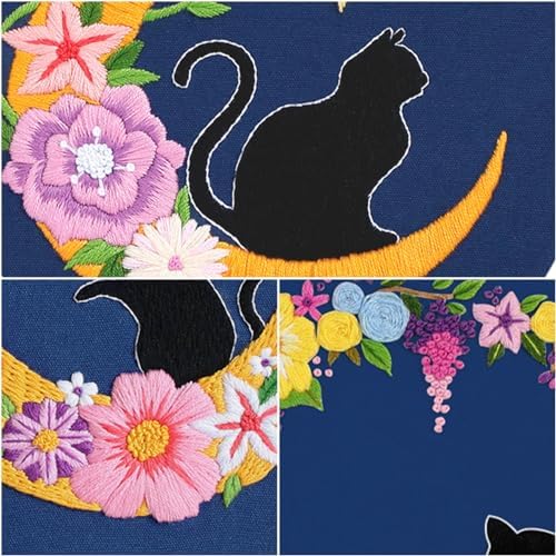 Louise Maelys 3 Set Cat Moon Embroidery Kit for Beginners Craft