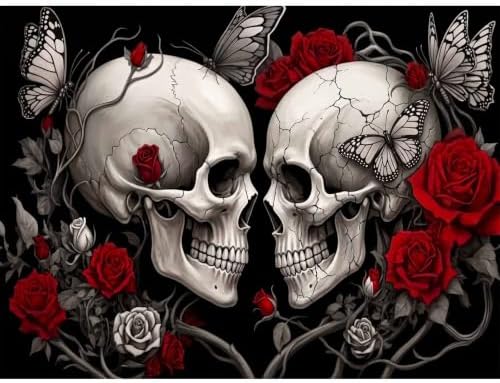 Skull Couple Diamond Art Kits for Adults, Gothic Love Diamond Painting