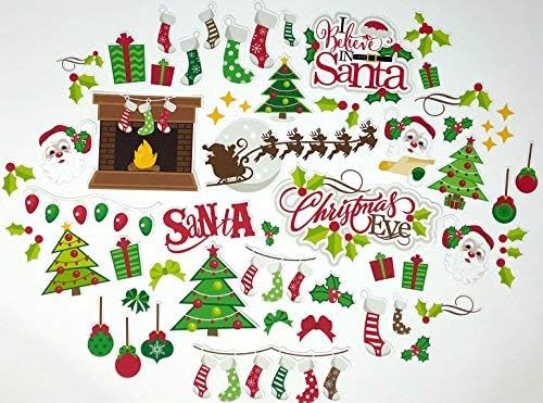 Paper Die Cuts - Christmas Eve - Christmas Scrapbook Embellishments - 60+ Cardstock Die Cuts for Scrapbooking, Card Making, Journaling - Santa Tree Stockings Gifts Holiday - by Miss Kate Cuttables