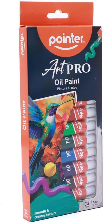 Pointer ArtPRO Oil Paint Set, 12 Colors, 0.4oz Tubes, Smooth Creamy Texture for Canvas and Fine Art