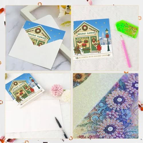 BAYUNOE 6Pcs Christmas Diamond Art Painting Greeting Card Kit with Envelope