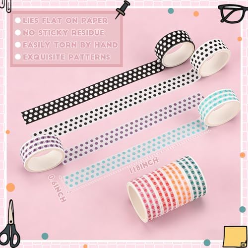 24 Rolls Polka Dot Washi Tapes for Back to School Gifts Crafts