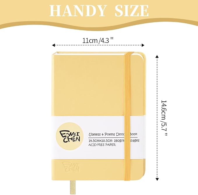 5.7x4.1in Hardcover Blank Sketchbook for Drawing 180gsm 96Pages,Yellow