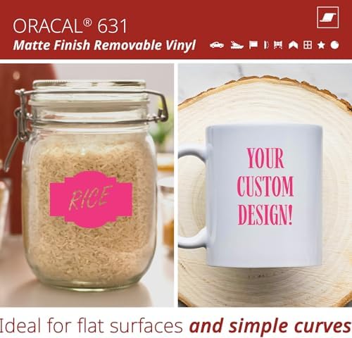 ORACAL 631 Matte Pink Vinyl Durable Roll Easy to Weed Permanent Adhesive Craft Vinyl for Plotting Machines, Decals & DIY Projects 12” x 10ft