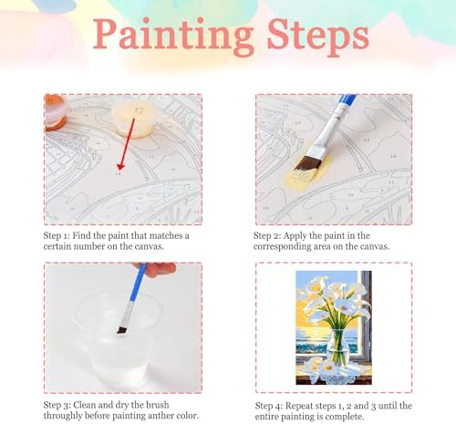 Auremi Flower Paint by Number Kits with Framed, DIY Flower Paint by Number Canvas for Adults, Easy Acrylic in Canvas with Brushes for Decor 20x30cm