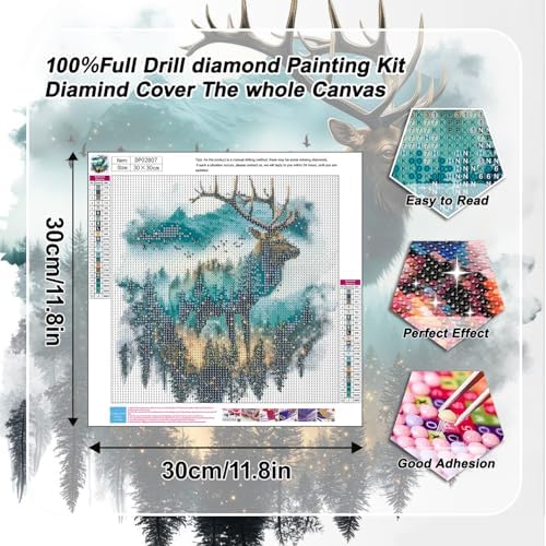 GOUOYANA Elk Diamond Art Kits for Adults,5D Deer Diamond Painting DIY Animal Diamond Art Diamond Painting Kit for Adult,Round Full Drill Diamonds, Diamond Art Kits for Home Decor-12x12inch