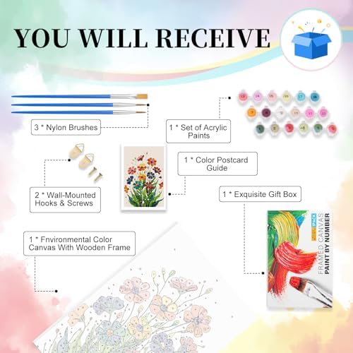 Framed Paint by Numbers Kit for Adults Beginners – Colorful Easy Flowers