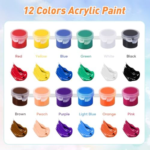8 Pack Mini Acrylic Paint Set, 12 Colors Acrylic Paint Strips with 16 Brushes, Washable Paint for Kids & Adults Craft, 112 PCS Painting kit for Easter Eggs, Birthday, Party Favor, Classroom Art Gifts