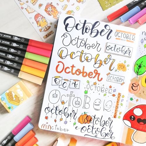 ZSCM 32 Colors Markers for Adult Coloring Books No Bleeding - Duo Tip Pens | Fine & Brush Coloring Marker for Adult Calligraphy, Illustration, Cards Drawing, Note taking Lettering, Journaling