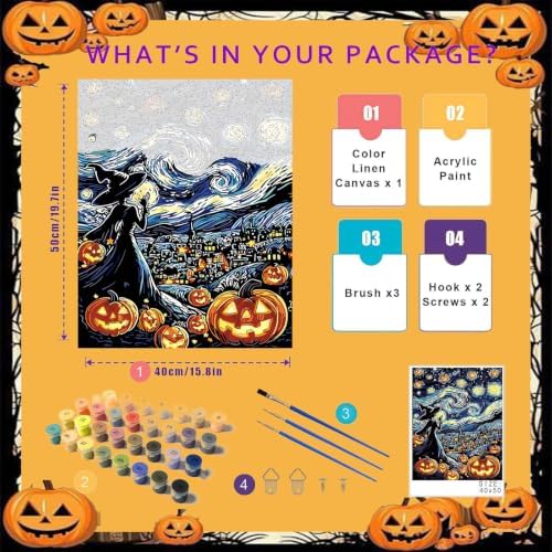 Halloween Paint by Numbers for Adults, Pumpkin Paint by Number on Canvas