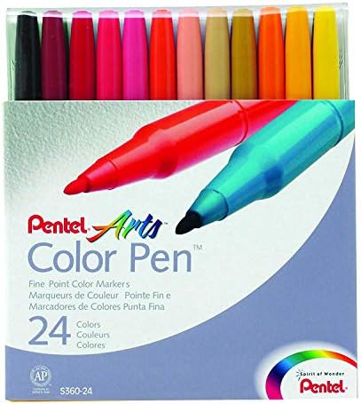 Pentel Color Marker Set, Fine Fiber Tip, Assorted Colors (Pack of 1, 24 Count Total)