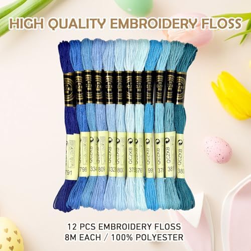 Premium Rainbow Color Embroidery Floss - Cross Stitch Threads - Friendship Bracelets Floss - Crafts Floss - 12 Skeins Per Pack Embroidery Floss,Ocean Color