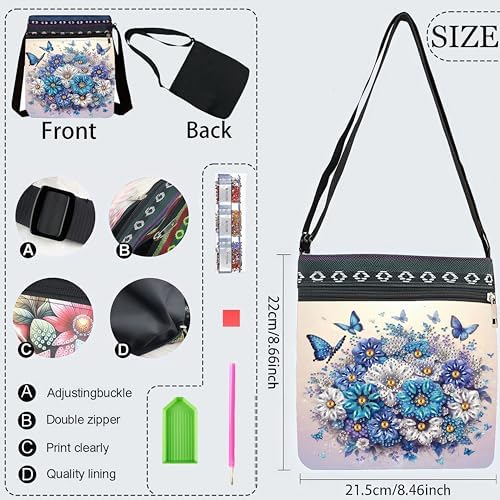 LSQFS Diamond Art Kits for Adults, DIY Diamond Painting Crossbody Bag, 5D Butterfly Floral Diamond Art Bags, PU Leather Art Bag, Craft Kits for Adults Women, Unique Gift