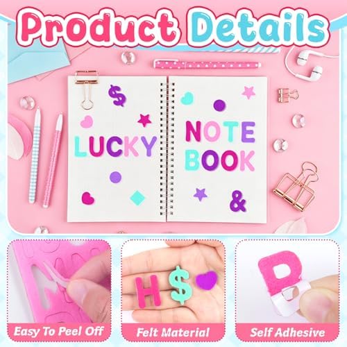 Felt Letters,490 Pcs Felt Stickers 1 Inch Alphabet Number Sticker(Pink)