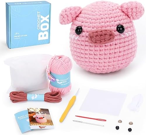 Crochet Kit for Beginners: Pink Pig Crochet Kit, All You Need in, Include Step-by-Step Video Tutorials, Learn to Crochet, Birthday Gift for Adults, Teens, Relaxing Craft