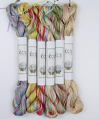 KCS Big skeins of 25 Meters Size 25 Color Variegated Cross Stitch Stranded Threads,6 skeins,05