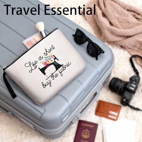 Hanamiya Na Sewing Gift for Women, Seamstress Gifts Cosmetic Bag, Funny Quilting Gifts for Women Great Gift for Quilters, Seamstresses-Life Is Short Buy The Fabric Makeup Bag