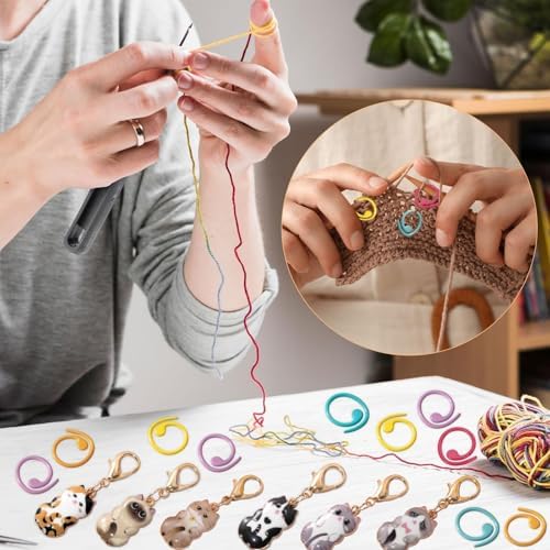 TOHONGADON 36 Pcs Metal Stitch Markers, Helical-Shaped Crochet Markers Ring with Key Chain, Crochet Stitch Markers for DIY Craft Project