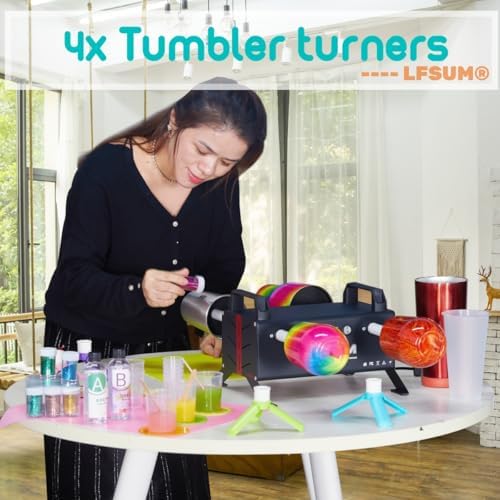 4 Arm Cup Turner for Crafts Tumbler,Multi Tumbler Spinner Machine Kit,Tumbler Turner DIY Glitter Epoxy Resin Tumblers (4X-Black)