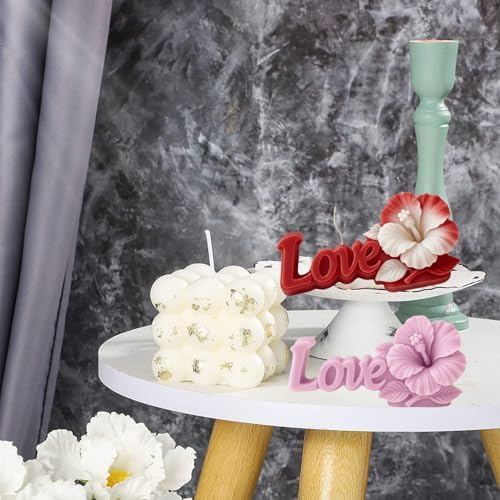 Konrisa 3D Flower Love Resin Molds for Candle Making, Large Hibiscus Candle Molds, Handmade Aromatherapy Candles Making Molds Craft Supplies