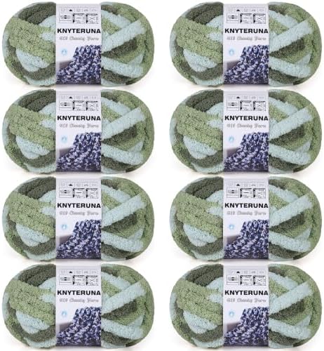 Chunky Yarn for Hand Knitting, #10 Chunky Blanket Chenille Yarn, Large Bulky Thick Jumbo Yarn, Super Chunky Knit Yarn for Crocheting, 8 Skein (8oz,20yds Each Skein), Tie Dye Forest&Sage&Mint