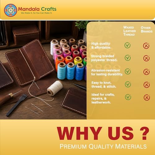 Mandala Crafts 200M 0.45mm White Round Waxed Thread for Leather Sewing