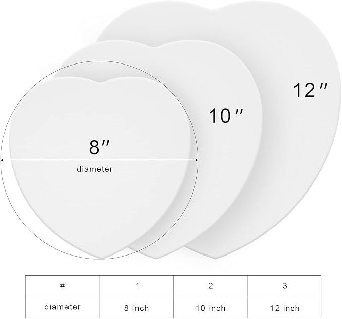 PHOENIX Heart Canvases for Painting - 8, 10, 12 in (2 of Each) - 100% Cotton 10 Oz Triple Primed White Blank Acid-Free Artist Shaped Stretched Canvas for Oil, Acrylic Painting Decoration
