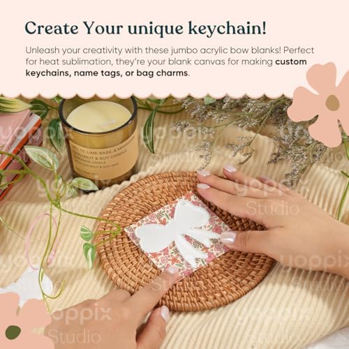 YOPPIX 20 Set Sublimation Bow Blank kit, Sublimation Acrylic Bow Blanks Keychain for Heat Transfer Keychain Luggage Tag Baggage Handbag Travel Suitcase Tags, Home Gift Crafts Supplies