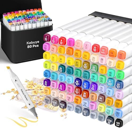 Kebuye Alcohol Markers Set 80 Colors Art Markers for Kids Adult Coloring