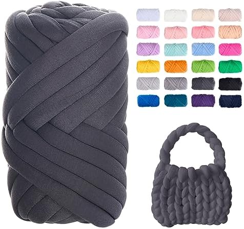 JeogYong Chunky Yarn for Hand Knitting, 0.55lb/10 Yards Arm Knitting Bulky Giant Tubular Yarn for Bags, Baskets, Pillows, Pet Nests, DIY Crafts (Dark Gray)