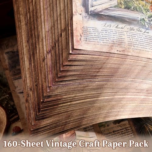 icceemee 160 Sheets Vintage Retro Scrapbook Paper, Junk Journaling Supplies Kit for Bullet Journals, Collage Art, Poster & Room Decor, Card Making, Gift Wrapping