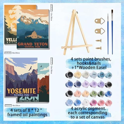 4 Pack National Park Paint by Numbers for Adults with Framed Canvas 8x12in