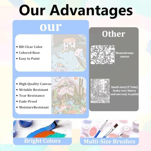 4 Pack Easy Flowers Framed Paint by Numbers Kit for Adults, 10x12 inch