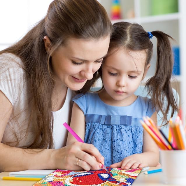 Fuinkqe Diamond Art Kits for Kids,Cartoon Diamond Painting Kits for Kids with Wooden Fram,Diamond Art for Kids Ages 6-8-10-12 for Gifts and Home Wall Decor 7X7 Inch