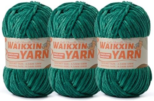（3 Green） 3 Pack Super Soft Fuzzy Chenille Chunky Yarn for Crocheting, 300g (261yds) Velvet Fluffy Amigurumi Yarn for Hand Knitting Baby Blankets Weaving Craft