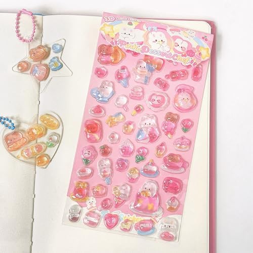 Cute 3D Relief Epoxy Stickers, Pink Dessert Chef Theme Glitter Stickers, Kawaii Bunny Bear Puffy Stickers for Scrapbooking, Journal, Water Bottle, Phone Case, DIY Crafts, Gifts