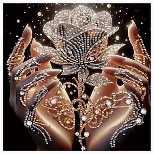 AiYuanzsh 5D Special Shaped Diamond Painting Kit - The Rose in Hand Design, Unique Crystal Rhinestone Diamond Art Set for Beginners and Adults, Perfect for Home Wall Decor and Holiday Gifts