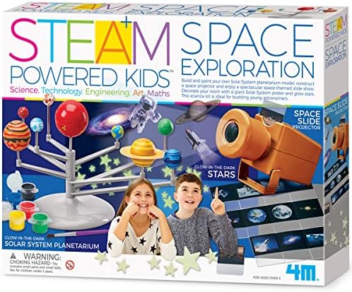 4M - STEAM Space Exploration - Build & Paint Solar System Planetarium Model, Assemble Space Toys Projector with Slides, Includes Glow Stars & Poster - Educational Science Planet Toys Kit, Kids Ages 5+