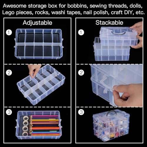 Bead Organizer 7 Tier 70 grid Stackable Craft Tackle Storage Container | Stackable 7-Tier Design, 70 Compartments, for Beads Washi Tape Toys Crafts and Sewing Supplies