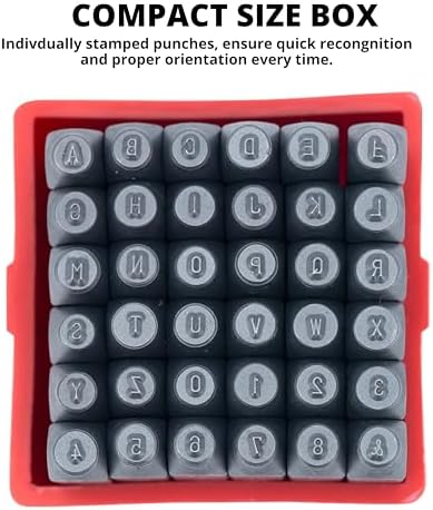 NEIKO 02629A Number and Letter Punch Set with Heat-Treated Steel Punches, Imprinting & Arts and Crafts, 1/16" (1.5MM) Shaft, 36 Pc Stamp Set, Uppercase Letter & Number Punch Set (A-Z / 0-8 / "&")