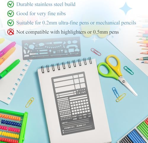 8 Pcs Metal Journal Stencils, Stainless Steel Planner Templates