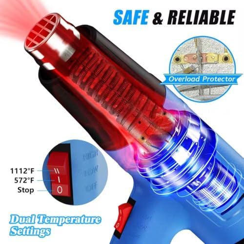 Heat Gun, 900W Hot Air Gun with 2 Temp Settings 572 & 1112°F, Overload Protection, 4 Nozzles, 5FT Cord, Heat Shrink Gun for Crafts, Resin, Vinyl Wrap, Soldering & Phone Repair
