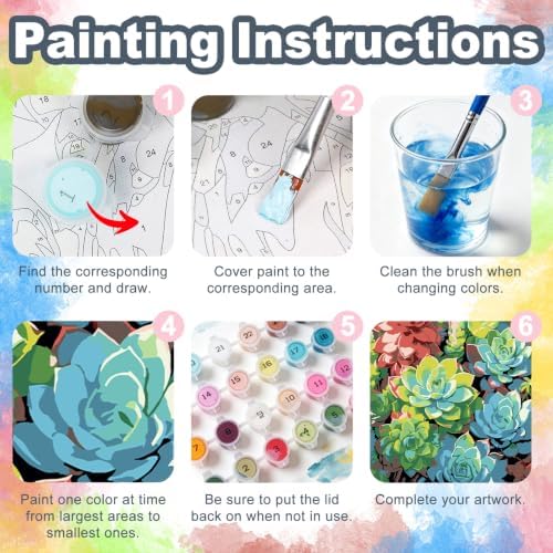 Succulents Framed Paint by Numbers Kit for Adults Beginner 10x10 inch