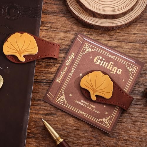 2PCS Vintage Magnetic Leather Bookmark, Leather Magnetic Bookmarks for Women, Magnetic PU Bookmarks Clip Book Accessories, Ginkgo & Maple Leaf