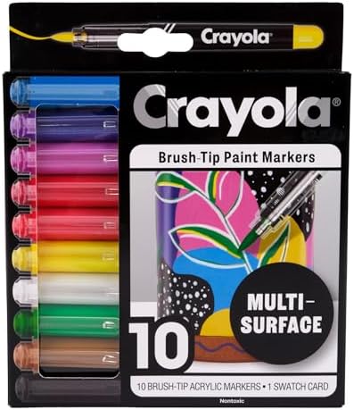 Crayola Brush Tip Acrylic Paint Markers (10ct), Adult Coloring Marker Set, Coloring Book Art Supplies, For Drawing, Journaling & Construction Paper Crafts