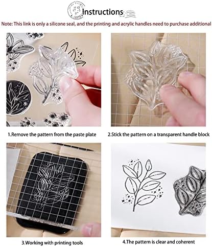 6 Sheets Clear Stamp Silicone Stamp Cards with Greeting Words, Flowers, Leaves, Butterflies, and Moons Pattern for Thanksgiving Christmas Holiday Card Making and DIY Scrapbooking Journaling