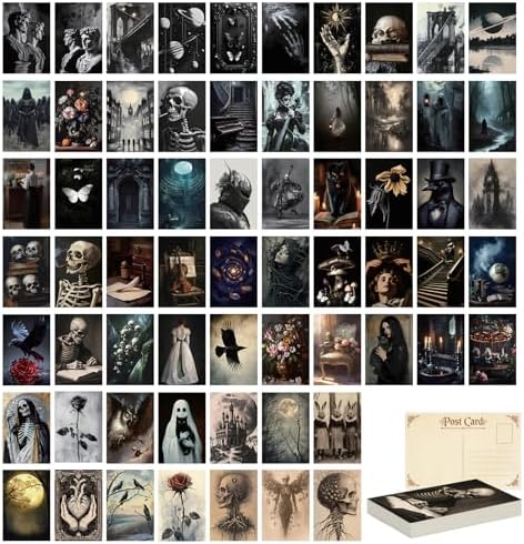 64 Pcs Moody Dark Academia Decor Vintage Postcards, Grunge Room Decor Gothic Wall Art Prints, Victorian Poster Goth Wall Collage Kit Halloween Decorations for Dorm, 4x6