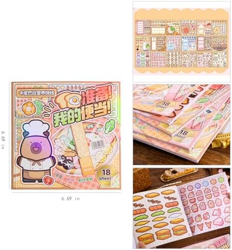 Girl's Japanese Kawaii Food Platter Scene Sticker Book, 18 Sheets DIY Lunchbox Stickers, 3 Recipes + 15 Plating Stickers Book for DIY Scrapbooking Journaling Handbook Decoration