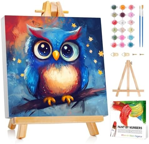 Reivworl Owl Paint by Numbers Kit for Kids with Frame 8×8 inch